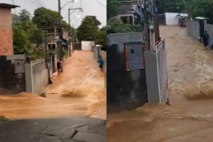 Adutora da Águas do Rio se rompe e alaga ruas em Xerém,