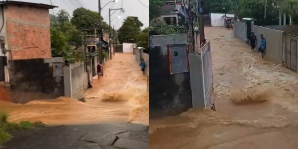 Adutora da Águas do Rio se rompe e alaga ruas em Xerém,